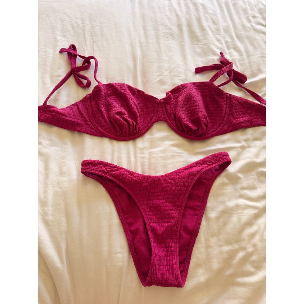 Abercrombie & Fitch Curve Love Magenta Smocked Underwire Bikini Set XS S Pink